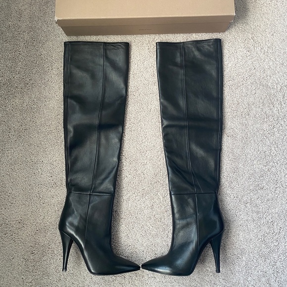 20% OFF BIANCA DI Black Leather Italy OTK High Heel Boots 40 EU - Picture 1 of 5